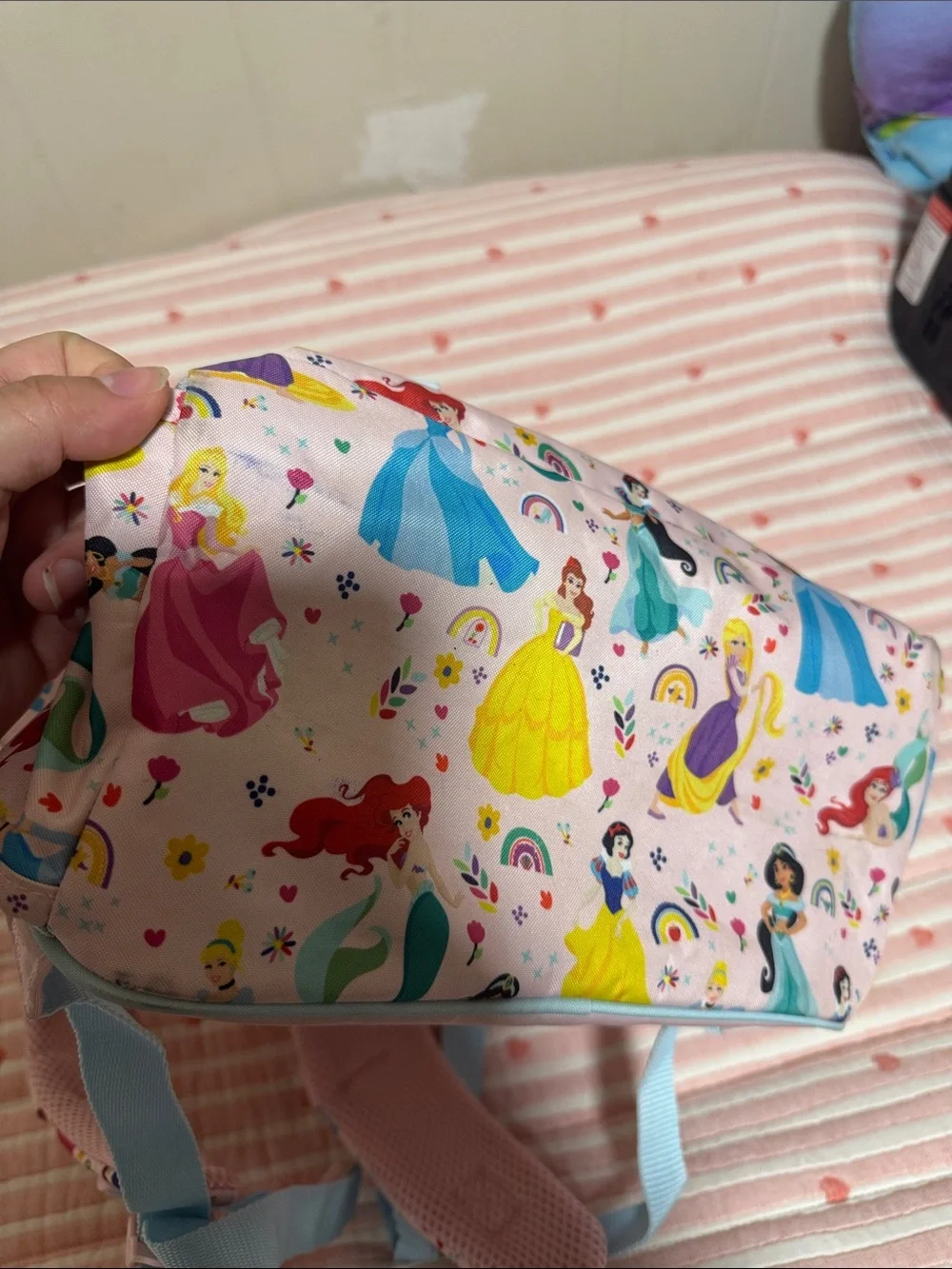 Girls Princess Print School Backpack - Pink with Light Blue Accents - Picture 8 of 14